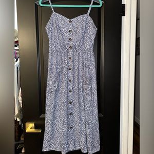 Blue Floral Smocked Midi Dress